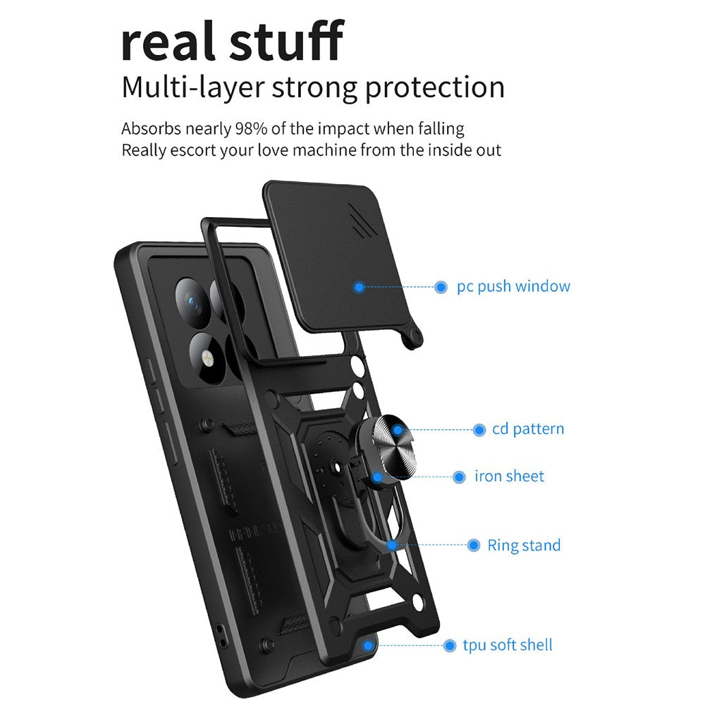 For Xiaomi Poco M8 Pro 5G / Redmi Note 15 Pro+ 5G (Global) Case with Slide Camera Lid PC + TPU Kickstand Phone Cover