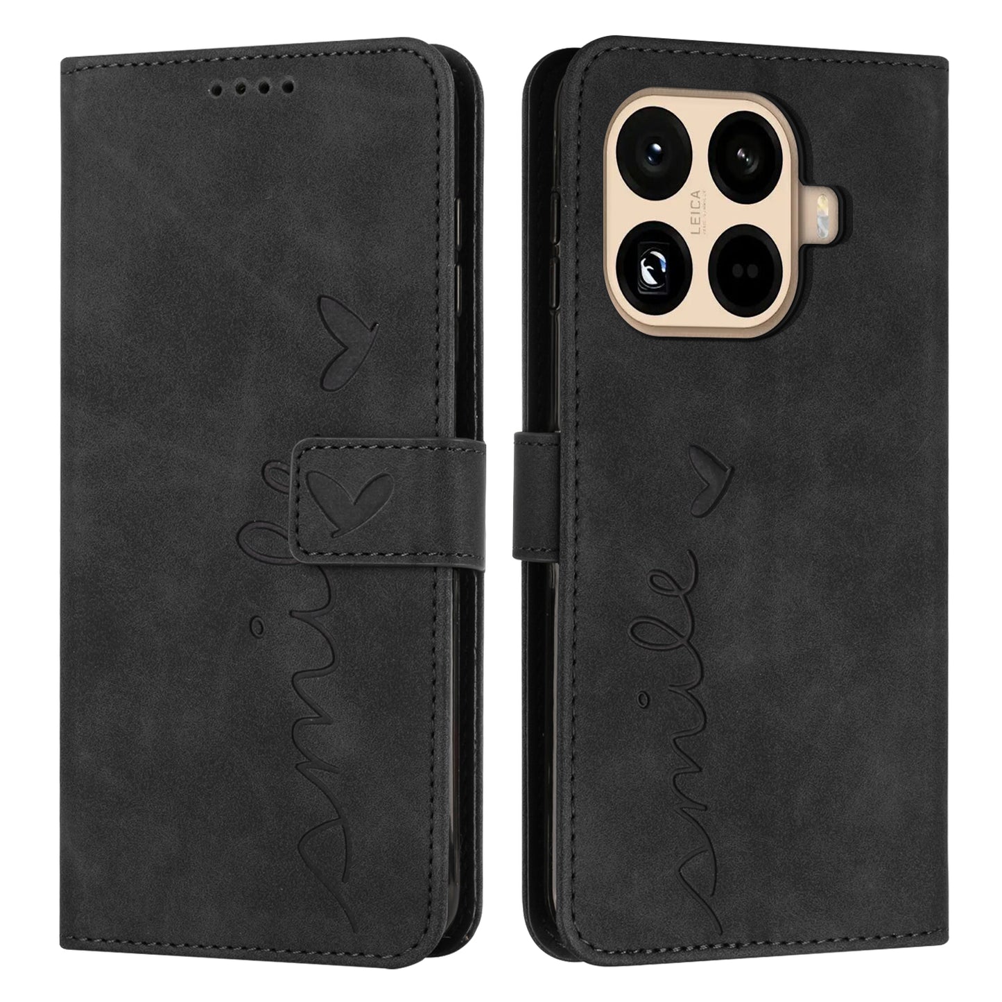 For Xiaomi 15T Pro Stand Case PU Leather Phone Cover Imprinted Heart Pattern