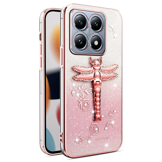 Xiaomi 15T Handyhülle – KADEM Libelle Ständer TPU Blumen Glitzer