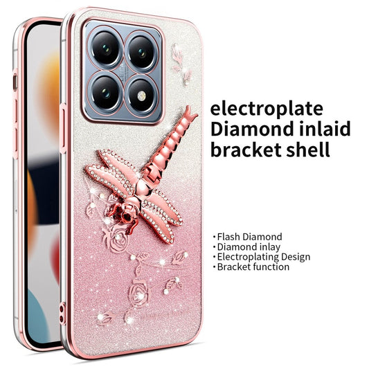Xiaomi 15T Handyhülle – KADEM Libelle Ständer TPU Blumen Glitzer