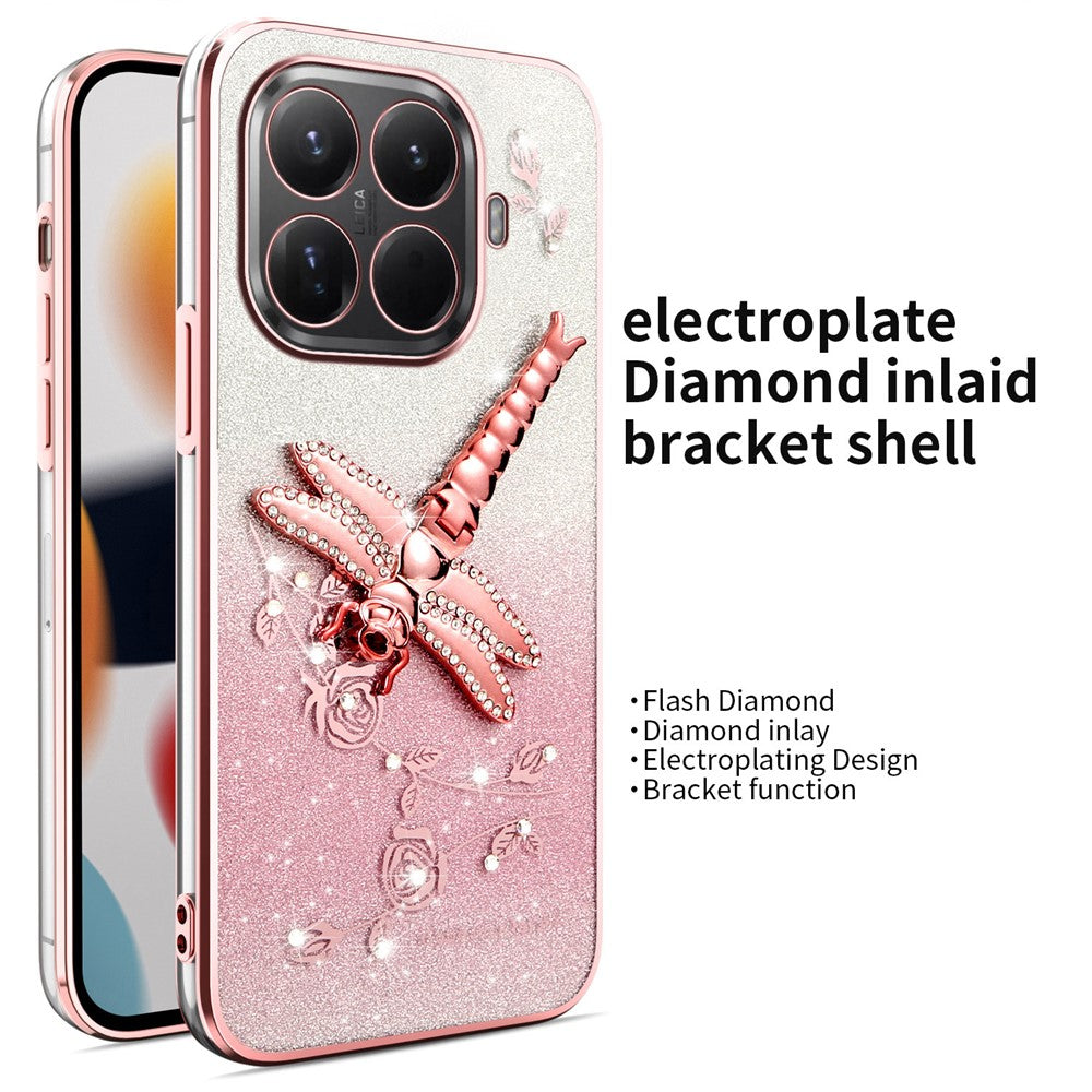 KADEM For Xiaomi 15T Pro Case Dragonfly Kickstand TPU Flowers Glitter Phone Cover
