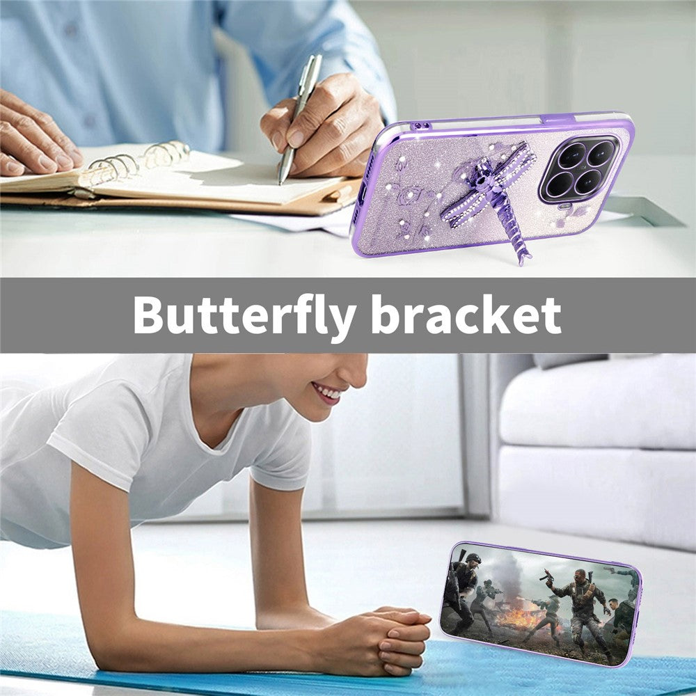 KADEM For Xiaomi 15T Pro Case Dragonfly Kickstand TPU Flowers Glitter Phone Cover