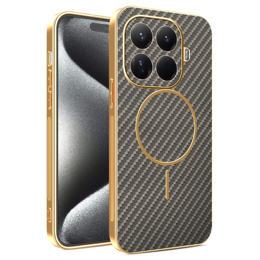 For Xiaomi 15T Pro Phone Case Carbon Fiber Textured Electroplated TPU Back Cover