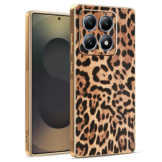 Xiaomi 15T Handyhülle – Leopardenmuster PU-Leder beschichteter PC + TPU-Galvanik