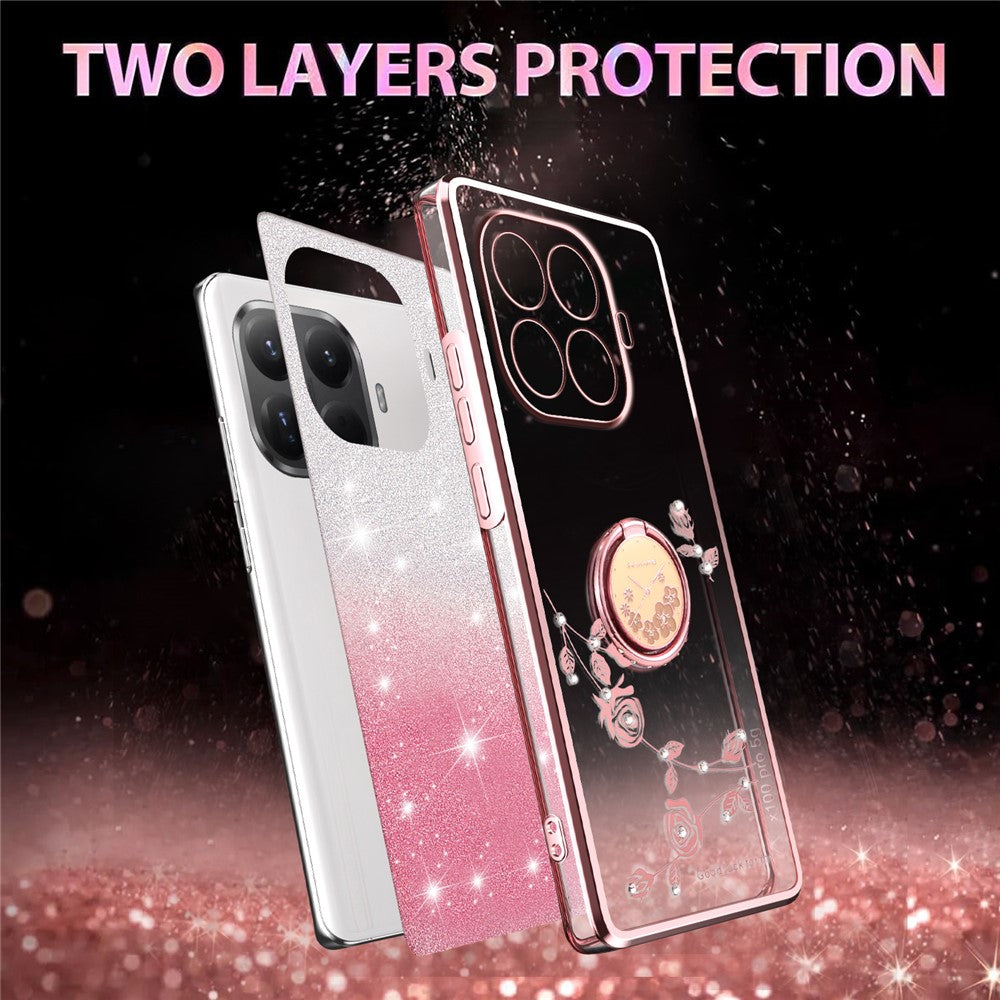 KADEM For Xiaomi 15T Pro Case Ring Kickstand TPU Flowers Phone Cover Gradient Glitter
