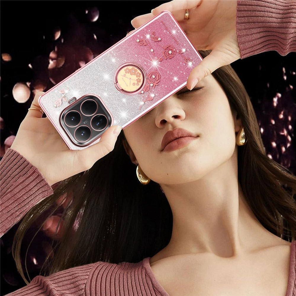 KADEM For Xiaomi 15T Pro Case Ring Kickstand TPU Flowers Phone Cover Gradient Glitter