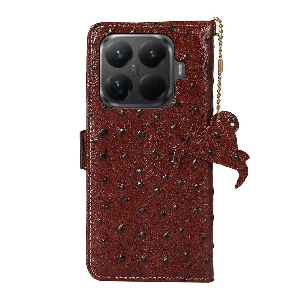 For Xiaomi 15T Pro Case RFID Blocking Genuine Cow Leather Phone Case Ostrich Texture