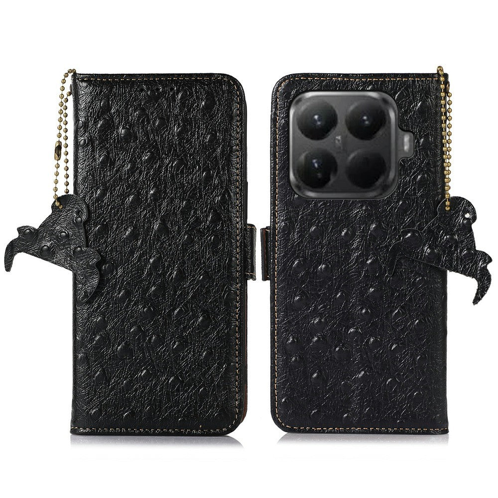 For Xiaomi 15T Pro Case RFID Blocking Genuine Cow Leather Phone Case Ostrich Texture