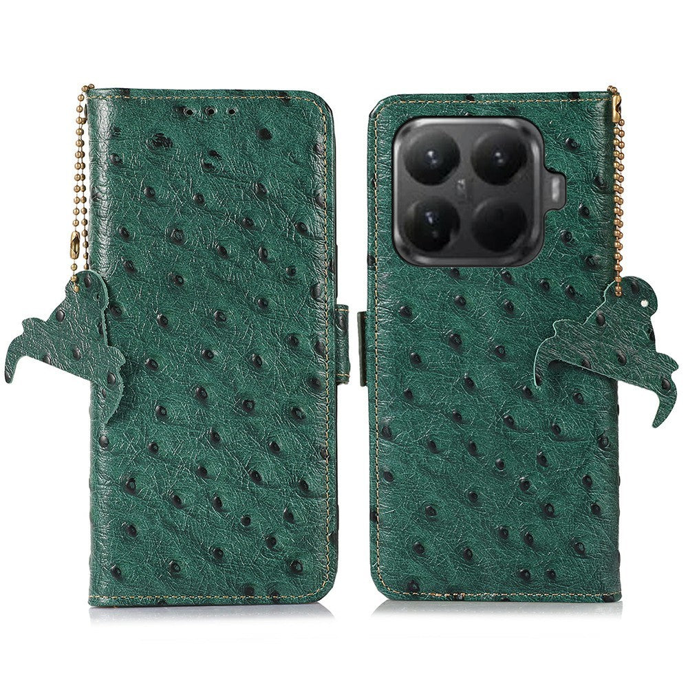 For Xiaomi 15T Pro Case RFID Blocking Genuine Cow Leather Phone Case Ostrich Texture