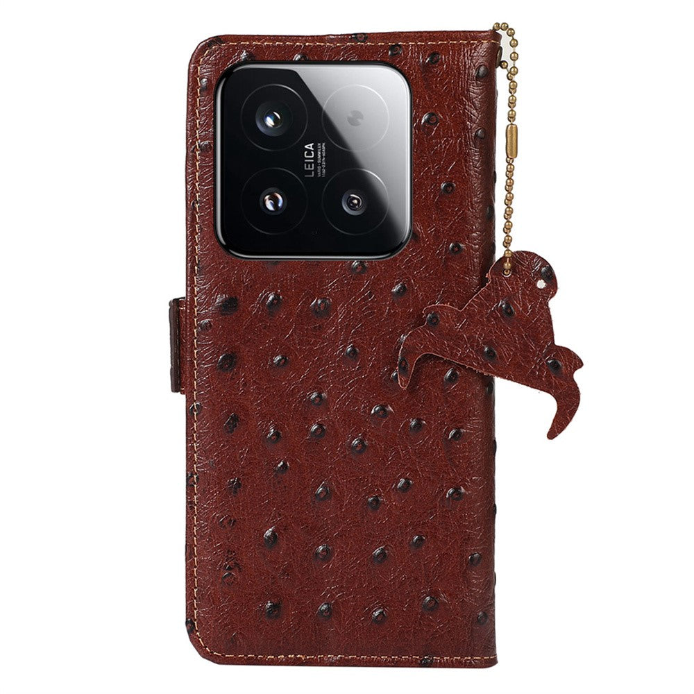 For Xiaomi 15T Case RFID Blocking Genuine Cow Leather Phone Case Ostrich Texture