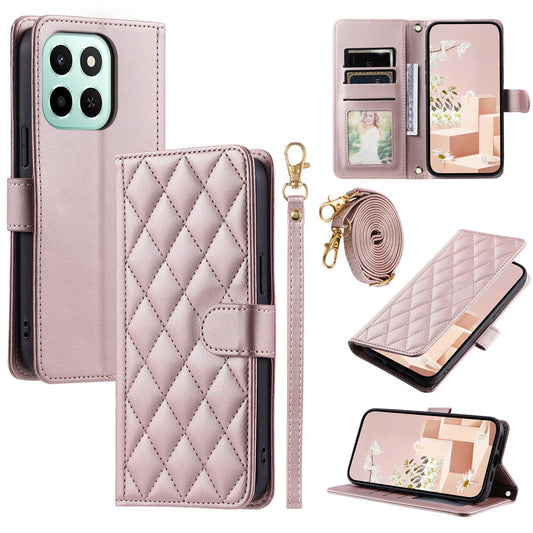Honor X6a 4G / Honor X6b 4G / Honor X6c 4G Wallet-Handyhülle – mit Riemen, mit Rautenmuster, aus PU-Leder