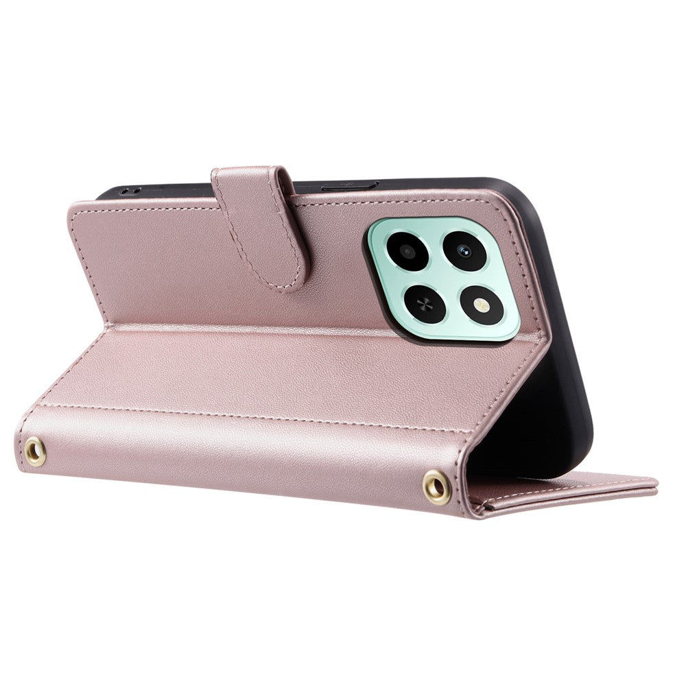 PU Leather Case for Honor X6c 4G / X6b 4G / X6a 4G Wallet Rhombus Grid Phone Cover with Shoulder Strap / Wrist Strap
