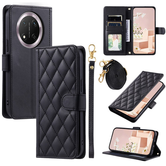 Honor X60 Pro 5G / Honor X9c 5G / Honor Magic7 Lite 5G Wallet-Handyhülle – mit Riemen, mit Rautenmuster, aus PU-Leder