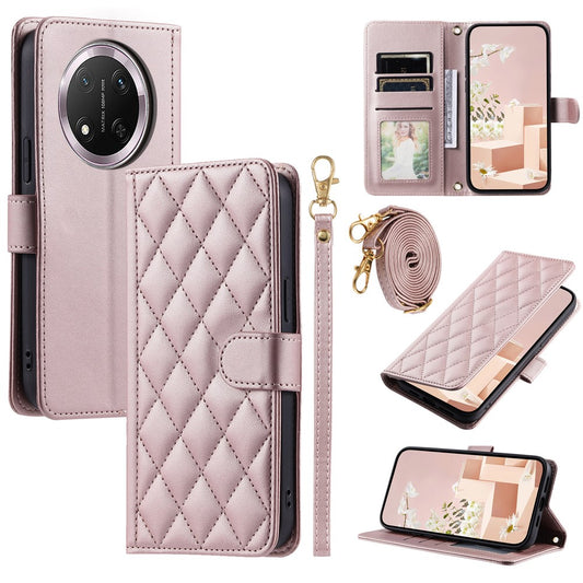 Honor X60 Pro 5G / Honor X9c 5G / Honor Magic7 Lite 5G Wallet-Handyhülle – mit Riemen, mit Rautenmuster, aus PU-Leder
