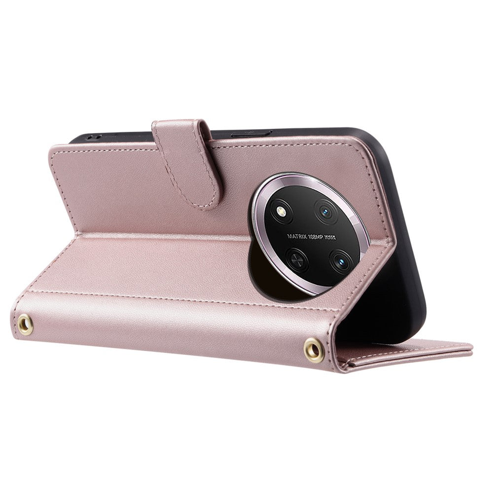 PU Leather Case for Honor X9c 5G / Magic7 Lite 5G / X60 Pro 5G Wallet Rhombus Grid Phone Cover with Shoulder Strap / Wrist Strap