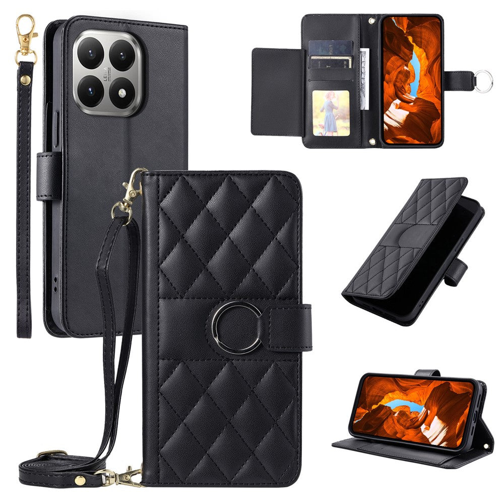 For Xiaomi 15T Case Ring Buckle Wallet Stand Rhombus Crossbody Leather Mobile Cover