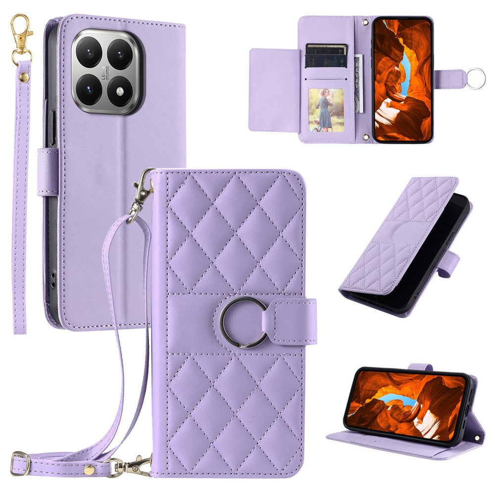 For Xiaomi 15T Case Ring Buckle Wallet Stand Rhombus Crossbody Leather Mobile Cover