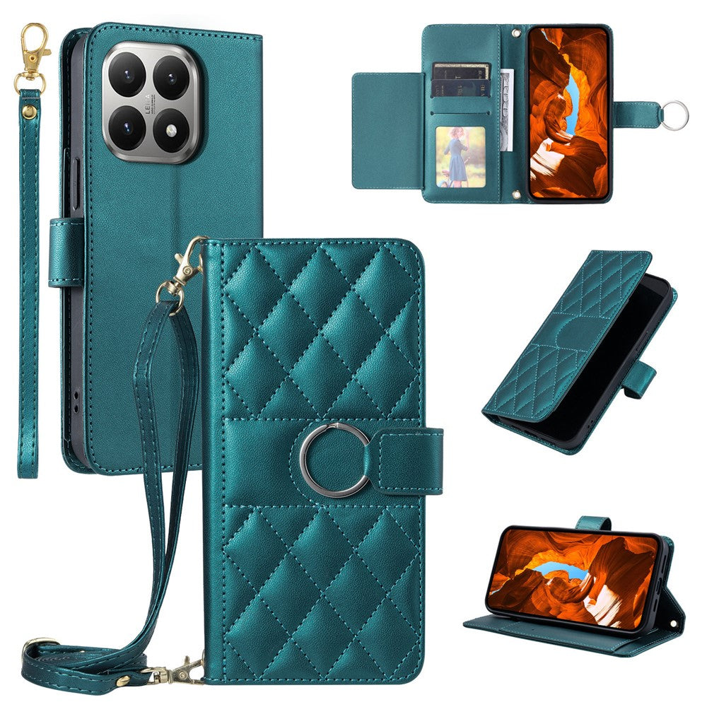 For Xiaomi 15T Case Ring Buckle Wallet Stand Rhombus Crossbody Leather Mobile Cover