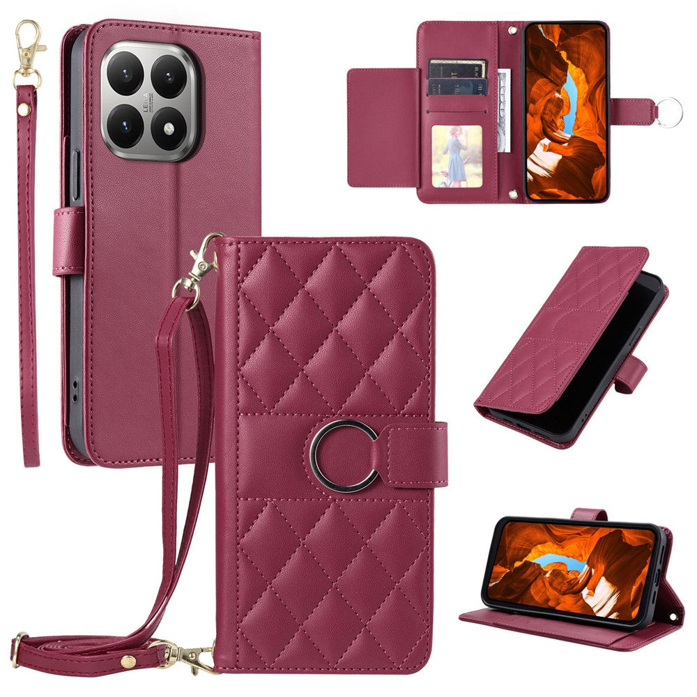 For Xiaomi 15T Case Ring Buckle Wallet Stand Rhombus Crossbody Leather Mobile Cover
