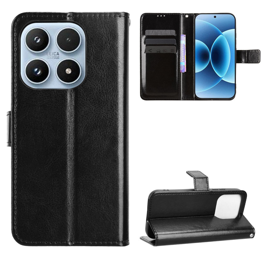 For Xiaomi 17 PU Leather Case with Strap Crazy Horse Texture Phone Wallet Cover
