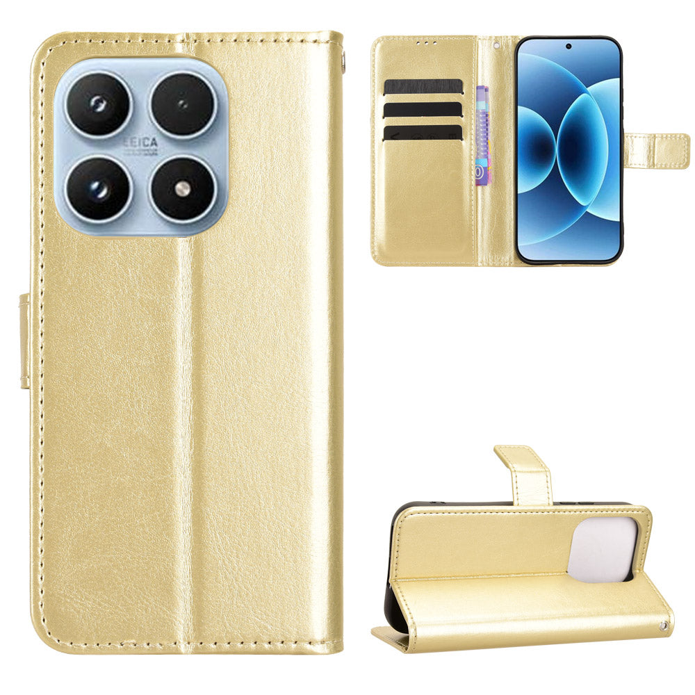 For Xiaomi 17 PU Leather Case with Strap Crazy Horse Texture Phone Wallet Cover