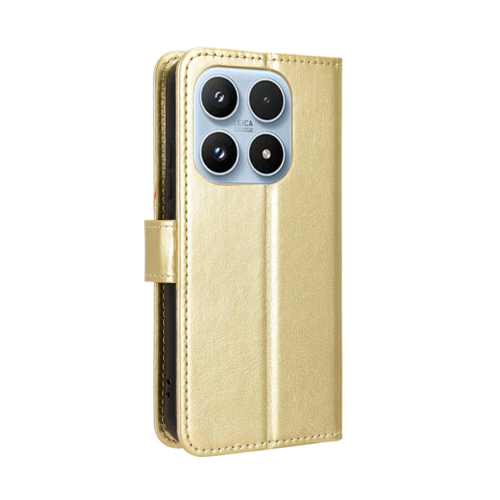 For Xiaomi 17 PU Leather Case with Strap Crazy Horse Texture Phone Wallet Cover