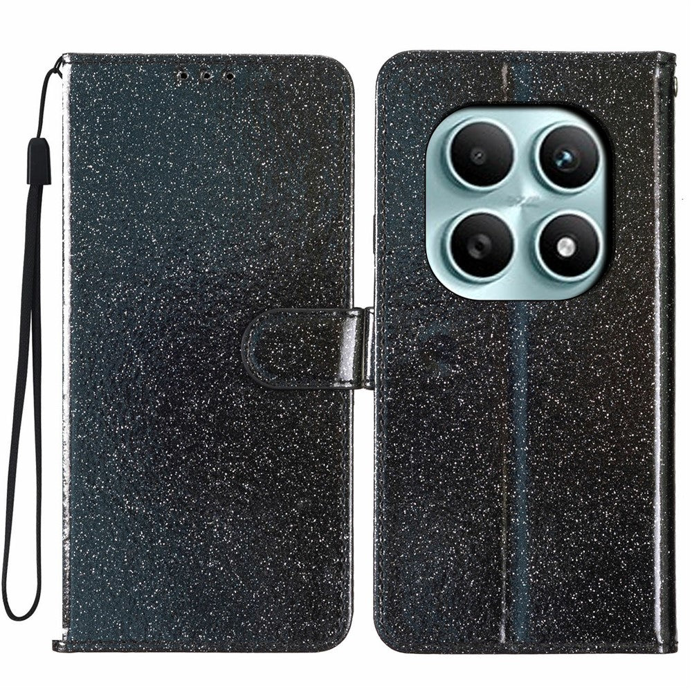 For Xiaomi Poco M8 5G / Redmi Note 15 5G (Global) Wallet Case Glitter Anti-Scratch Leather Stand Phone Cover with Strap