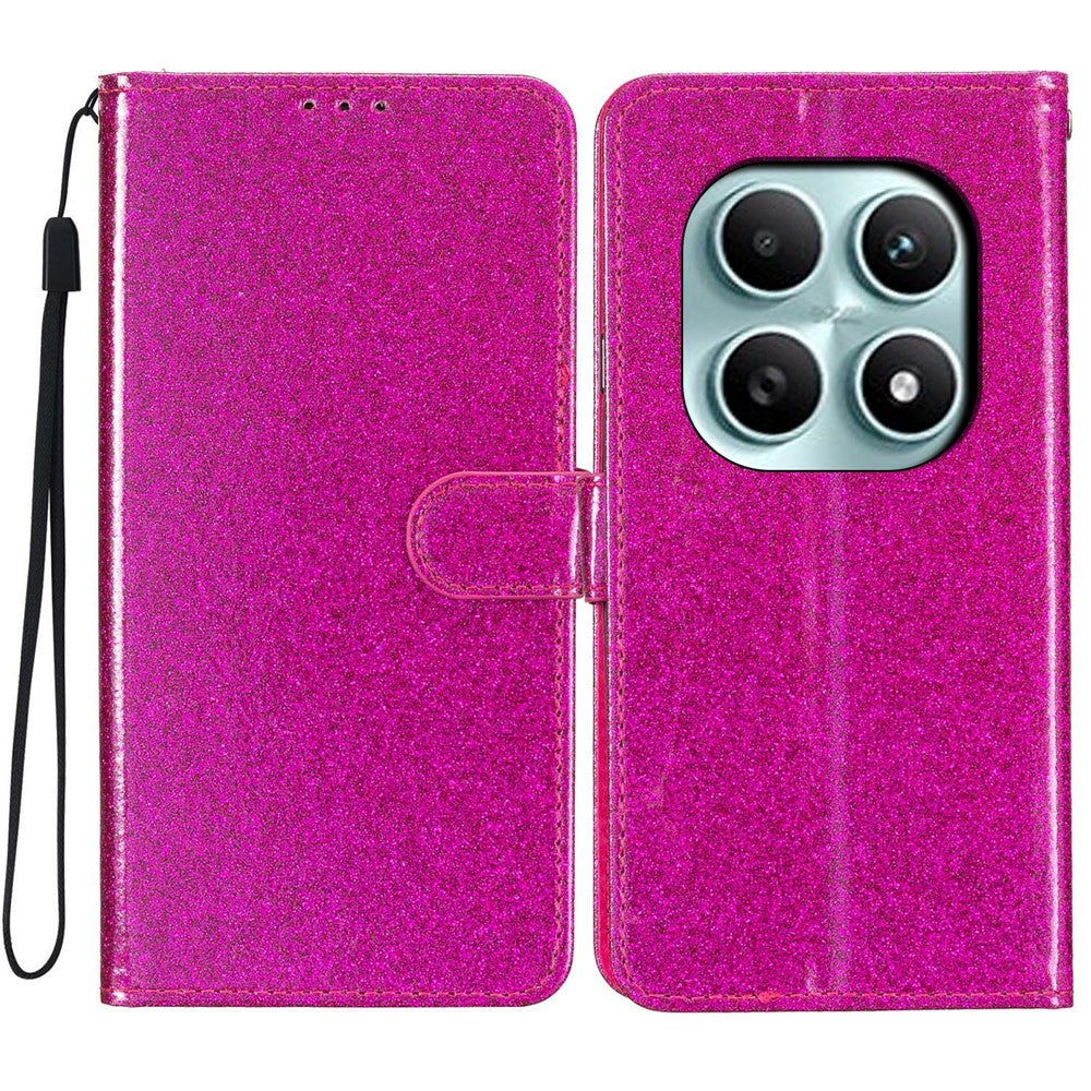 For Xiaomi Poco M8 5G / Redmi Note 15 5G (Global) Wallet Case Glitter Anti-Scratch Leather Stand Phone Cover with Strap
