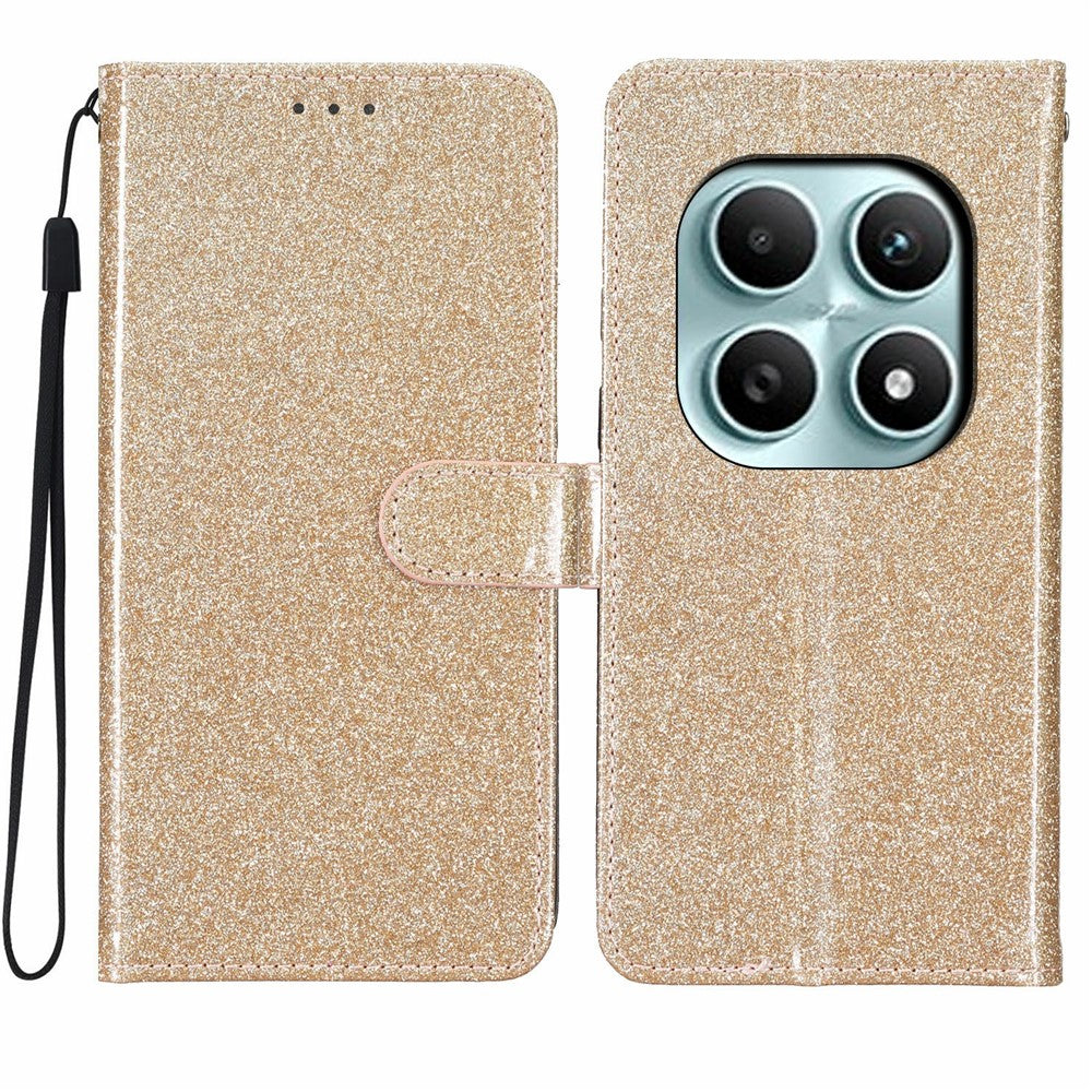 For Xiaomi Poco M8 5G / Redmi Note 15 5G (Global) Wallet Case Glitter Anti-Scratch Leather Stand Phone Cover with Strap