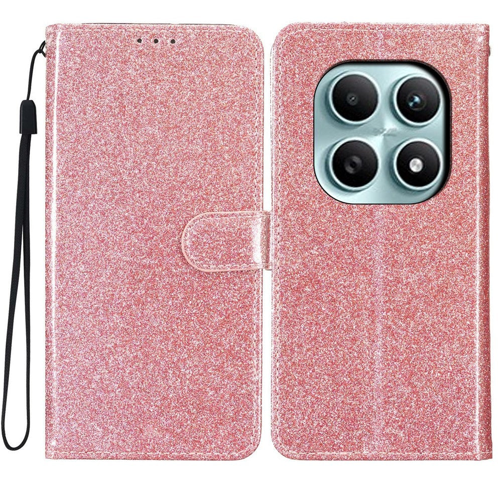For Xiaomi Poco M8 5G / Redmi Note 15 5G (Global) Wallet Case Glitter Anti-Scratch Leather Stand Phone Cover with Strap