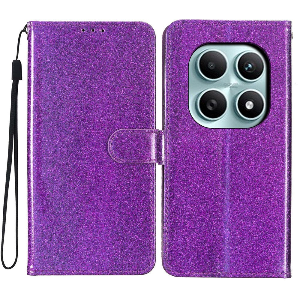 For Xiaomi Poco M8 5G / Redmi Note 15 5G (Global) Wallet Case Glitter Anti-Scratch Leather Stand Phone Cover with Strap