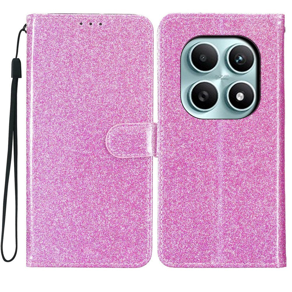 For Xiaomi Poco M8 5G / Redmi Note 15 5G (Global) Wallet Case Glitter Anti-Scratch Leather Stand Phone Cover with Strap