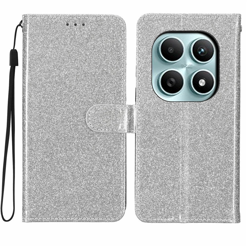 For Xiaomi Poco M8 5G / Redmi Note 15 5G (Global) Wallet Case Glitter Anti-Scratch Leather Stand Phone Cover with Strap