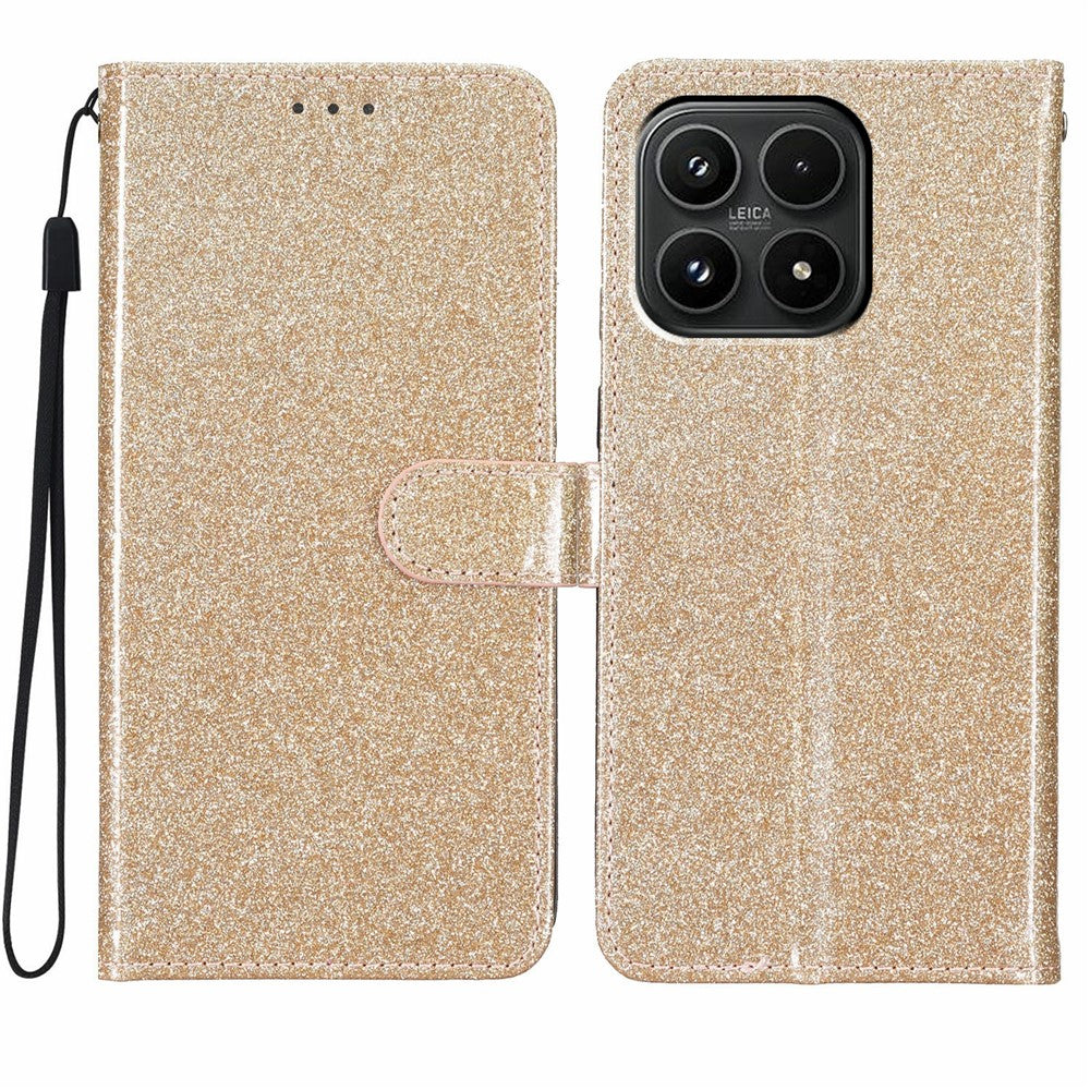 For Xiaomi 17 Wallet Case Glitter Anti-Scratch Leather Stand Phone Cover with Strap