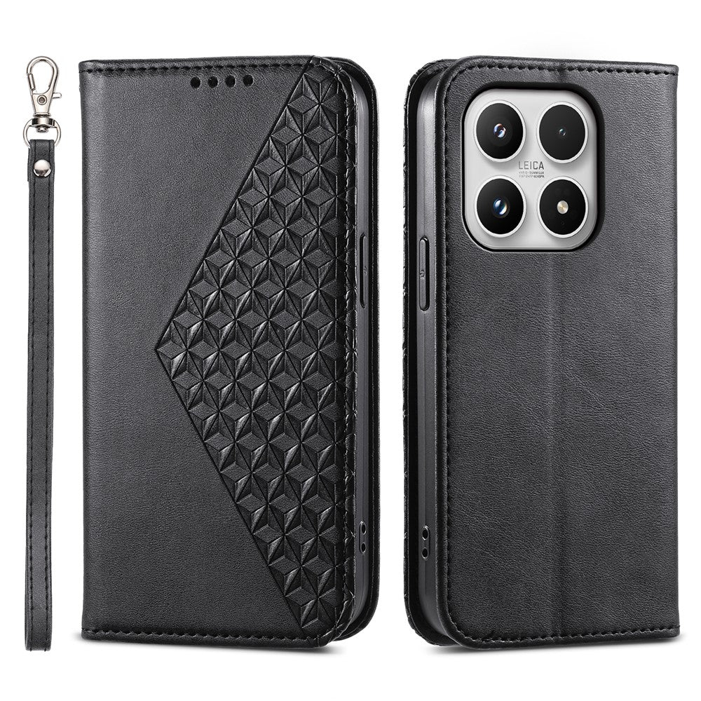 For Xiaomi 17 Case Calf Texture PU Leather Wallet Phone Cover with Wrist Strap