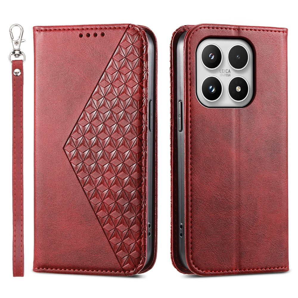 For Xiaomi 17 Case Calf Texture PU Leather Wallet Phone Cover with Wrist Strap
