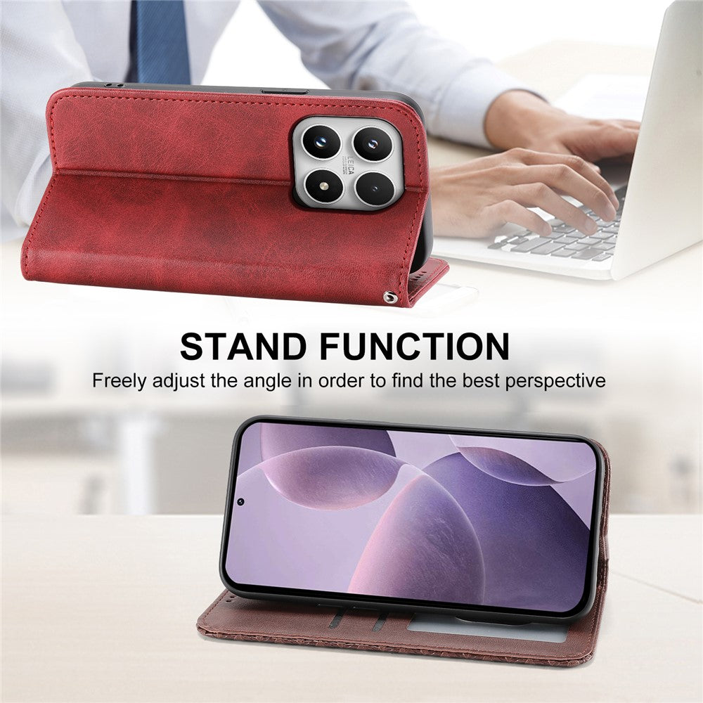 For Xiaomi 17 Case Calf Texture PU Leather Wallet Phone Cover with Wrist Strap