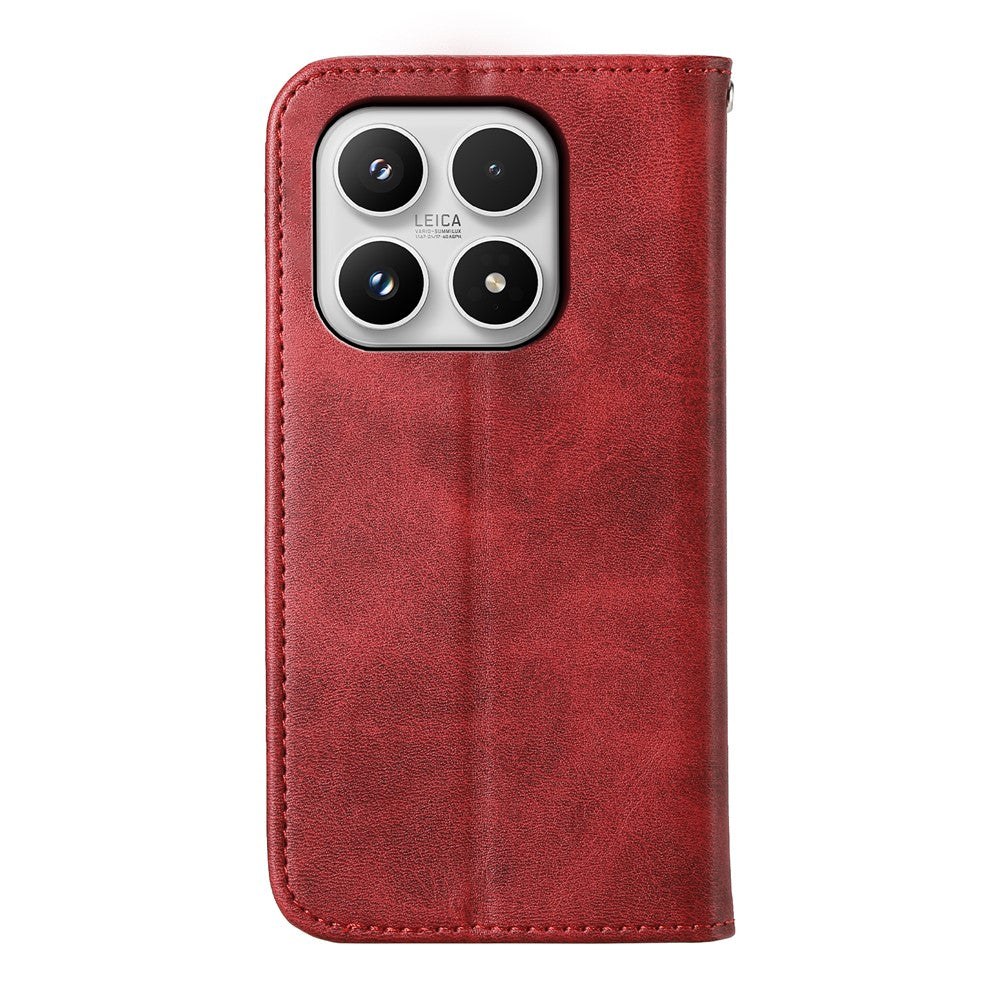 For Xiaomi 17 Case Calf Texture PU Leather Wallet Phone Cover with Wrist Strap