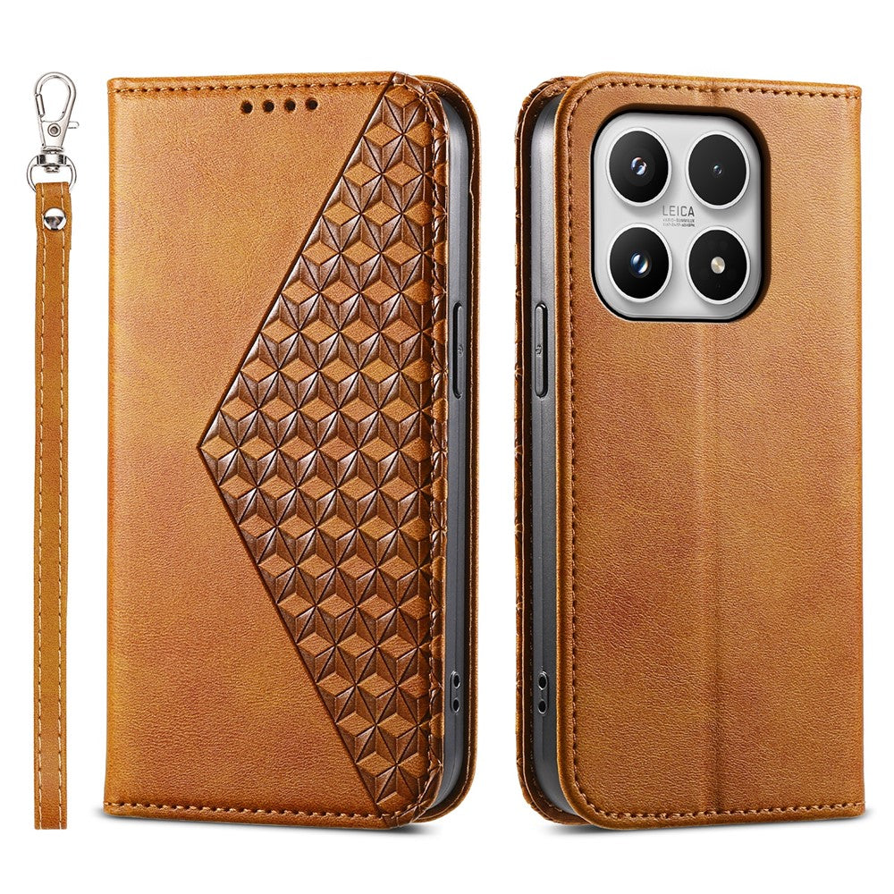 For Xiaomi 17 Case Calf Texture PU Leather Wallet Phone Cover with Wrist Strap