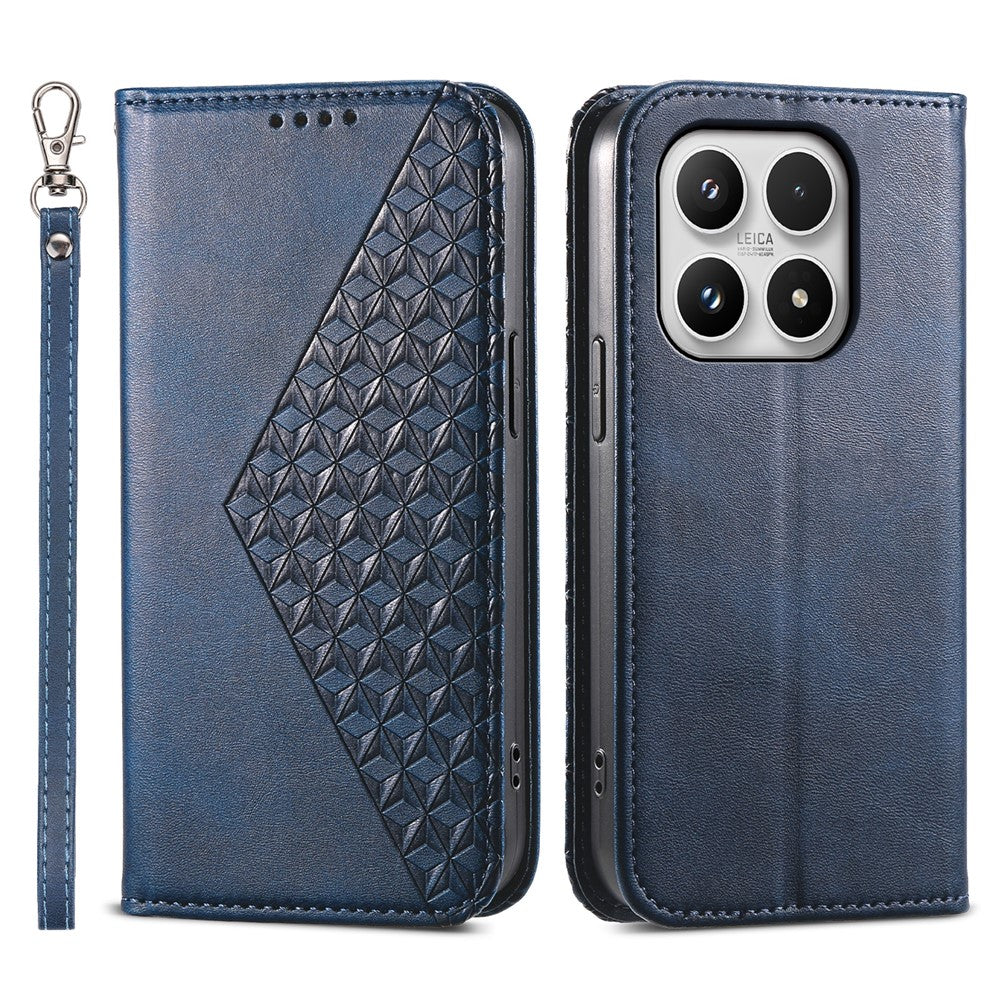 For Xiaomi 17 Case Calf Texture PU Leather Wallet Phone Cover with Wrist Strap