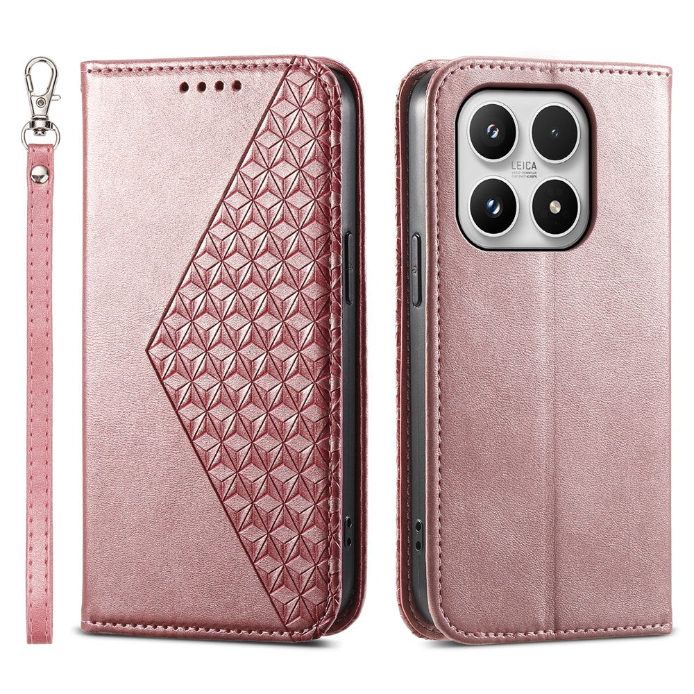 For Xiaomi 17 Case Calf Texture PU Leather Wallet Phone Cover with Wrist Strap
