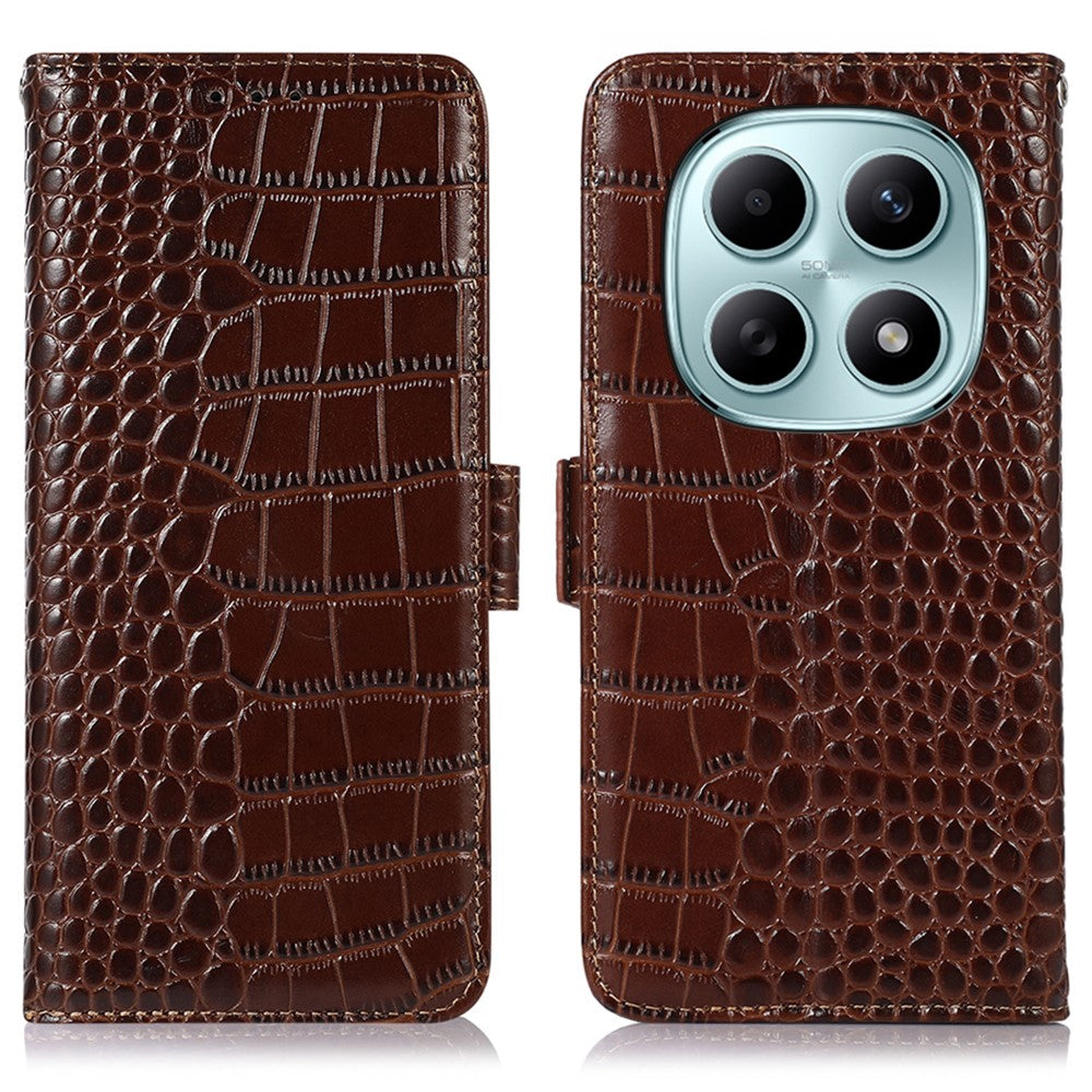 For Xiaomi Poco M8 5G / Redmi Note 15 5G (Global) Case RFID Blocking Wallet Crocodile Texture Genuine Cow Leather Phone Cover