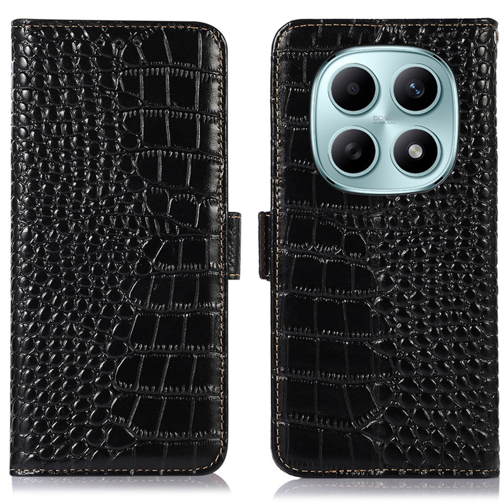 For Xiaomi Poco M8 5G / Redmi Note 15 5G (Global) Case RFID Blocking Wallet Crocodile Texture Genuine Cow Leather Phone Cover