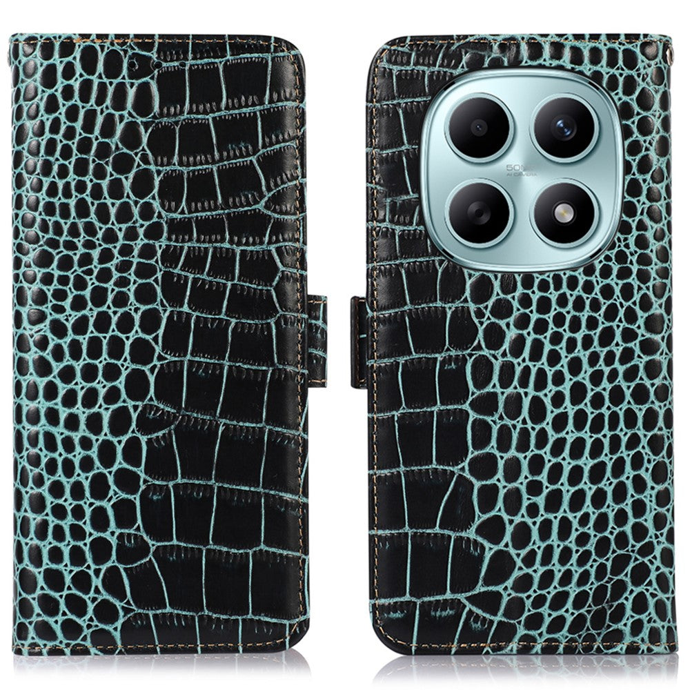 For Xiaomi Poco M8 5G / Redmi Note 15 5G (Global) Case RFID Blocking Wallet Crocodile Texture Genuine Cow Leather Phone Cover