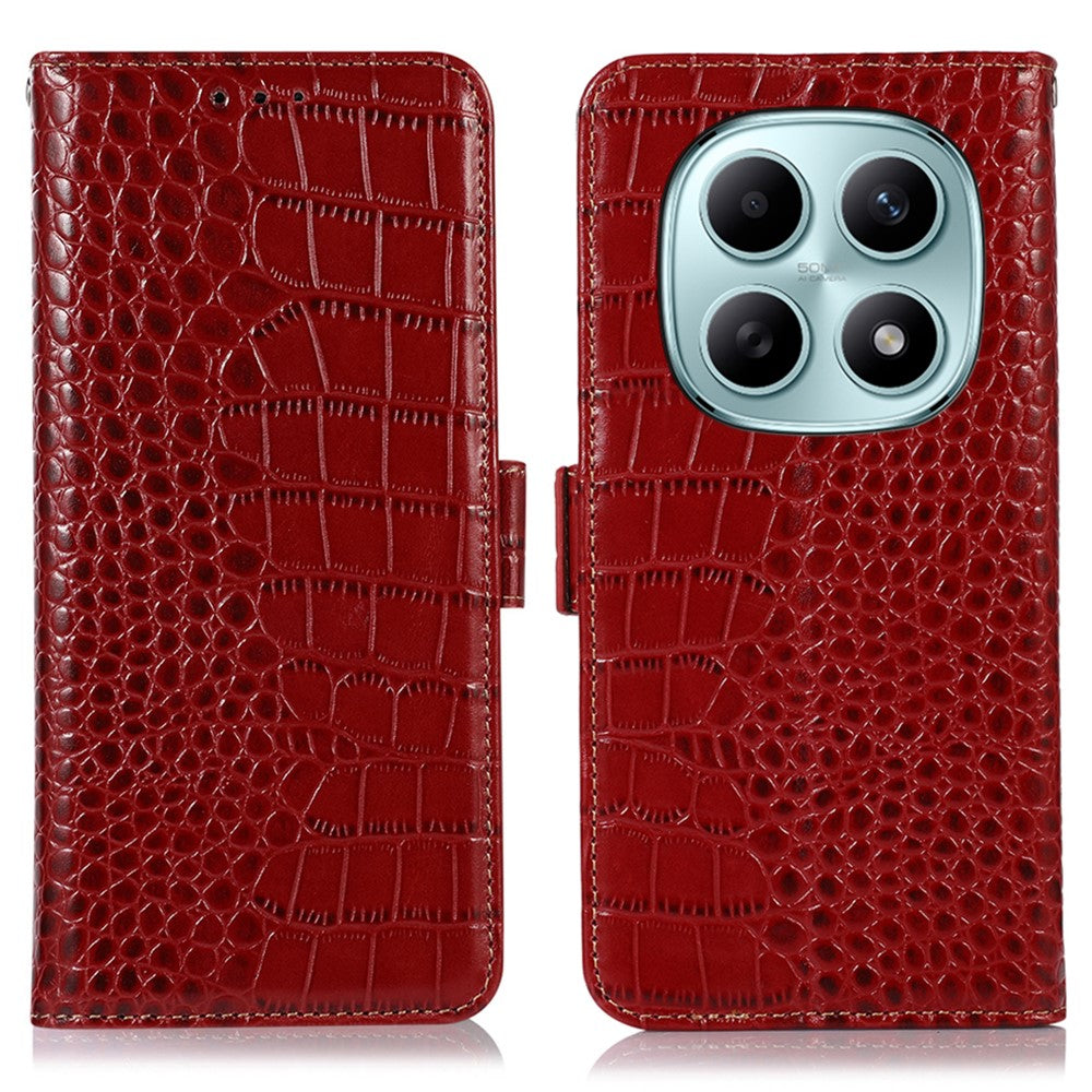 For Xiaomi Poco M8 5G / Redmi Note 15 5G (Global) Case RFID Blocking Wallet Crocodile Texture Genuine Cow Leather Phone Cover