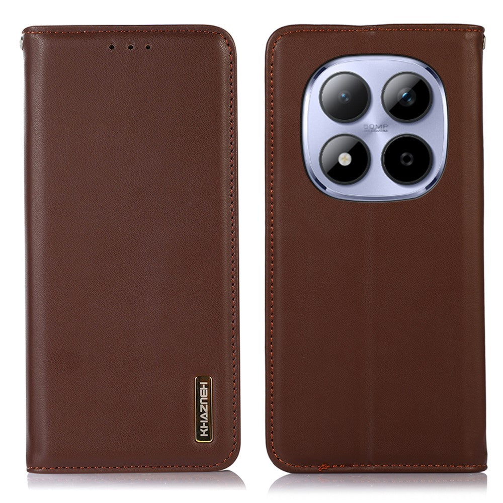 KHAZNEH For Xiaomi Poco M8 Pro 5G / Redmi Note 15 Pro+ 5G (Global) Case Wallet Genuine Cow Leather Phone Cover Nappa Texture