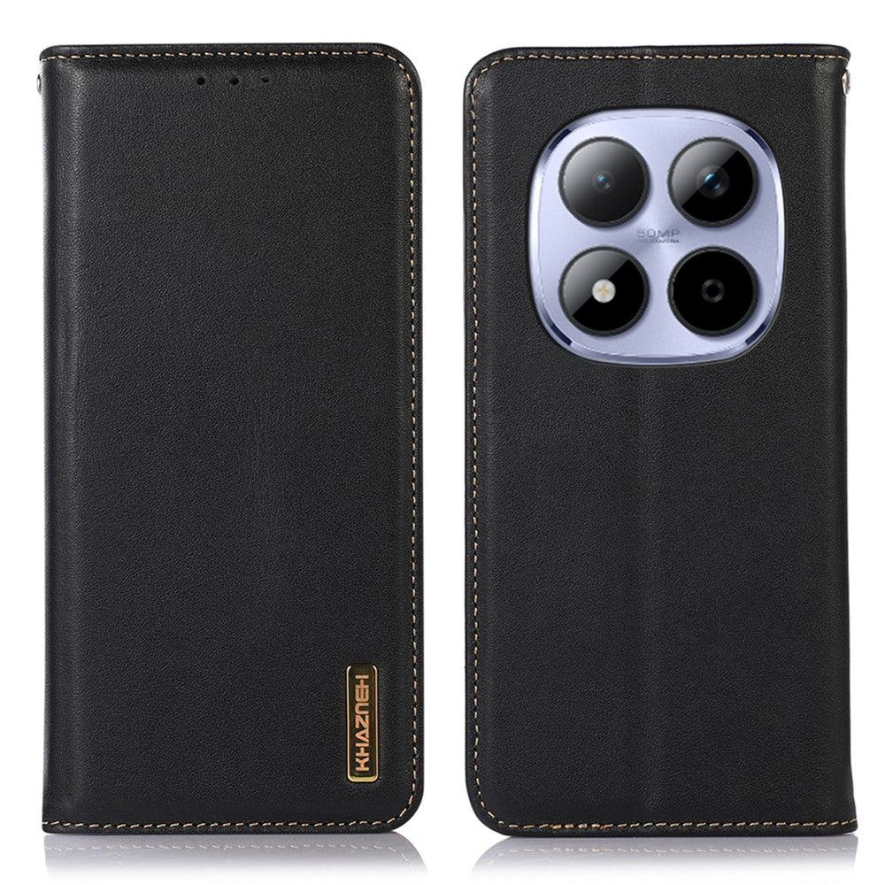 KHAZNEH For Xiaomi Poco M8 Pro 5G / Redmi Note 15 Pro+ 5G (Global) Case Wallet Genuine Cow Leather Phone Cover Nappa Texture