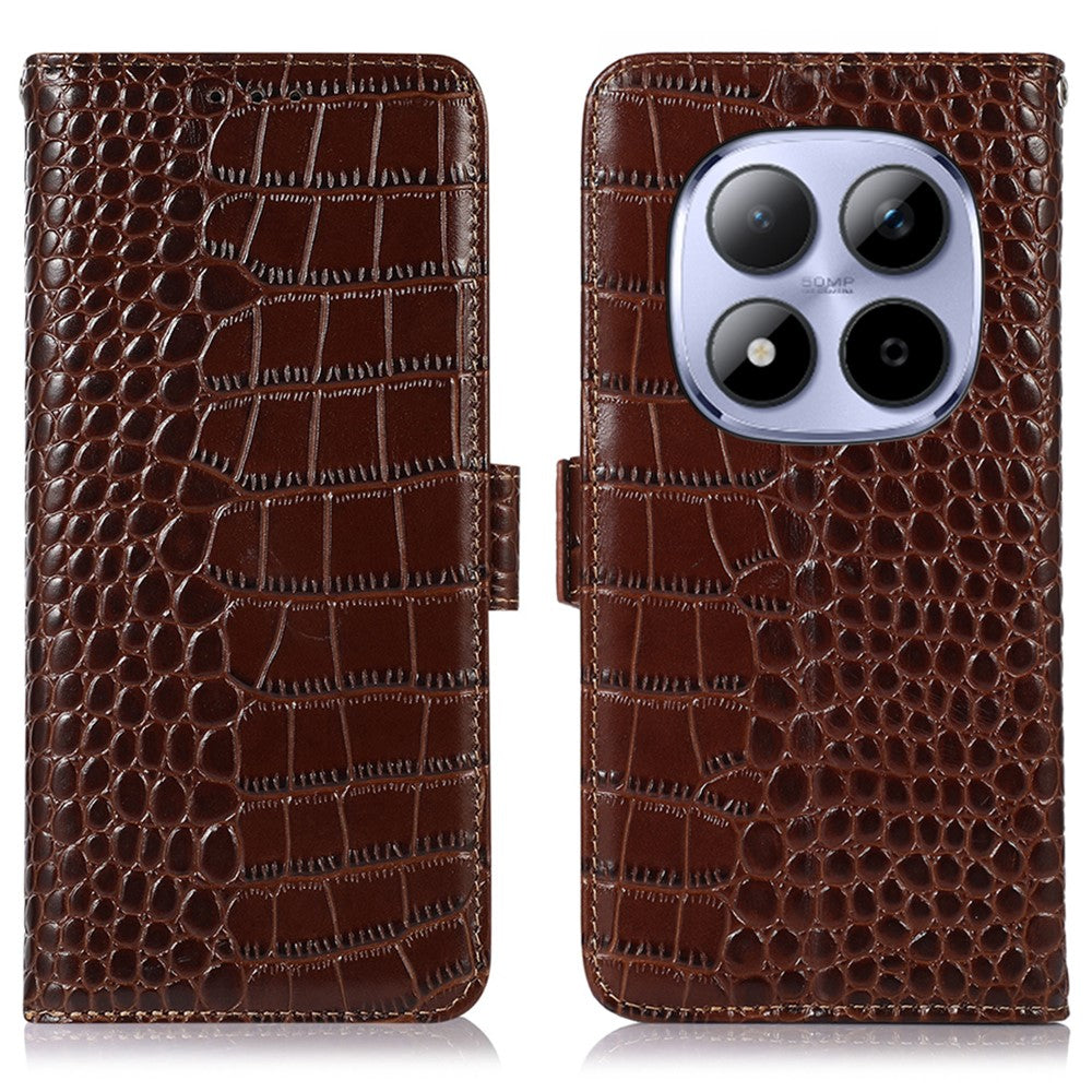 For Xiaomi Poco M8 Pro 5G / Redmi Note 15 Pro+ 5G (Global) Case RFID Blocking Wallet Crocodile Texture Genuine Cow Leather Phone Cover
