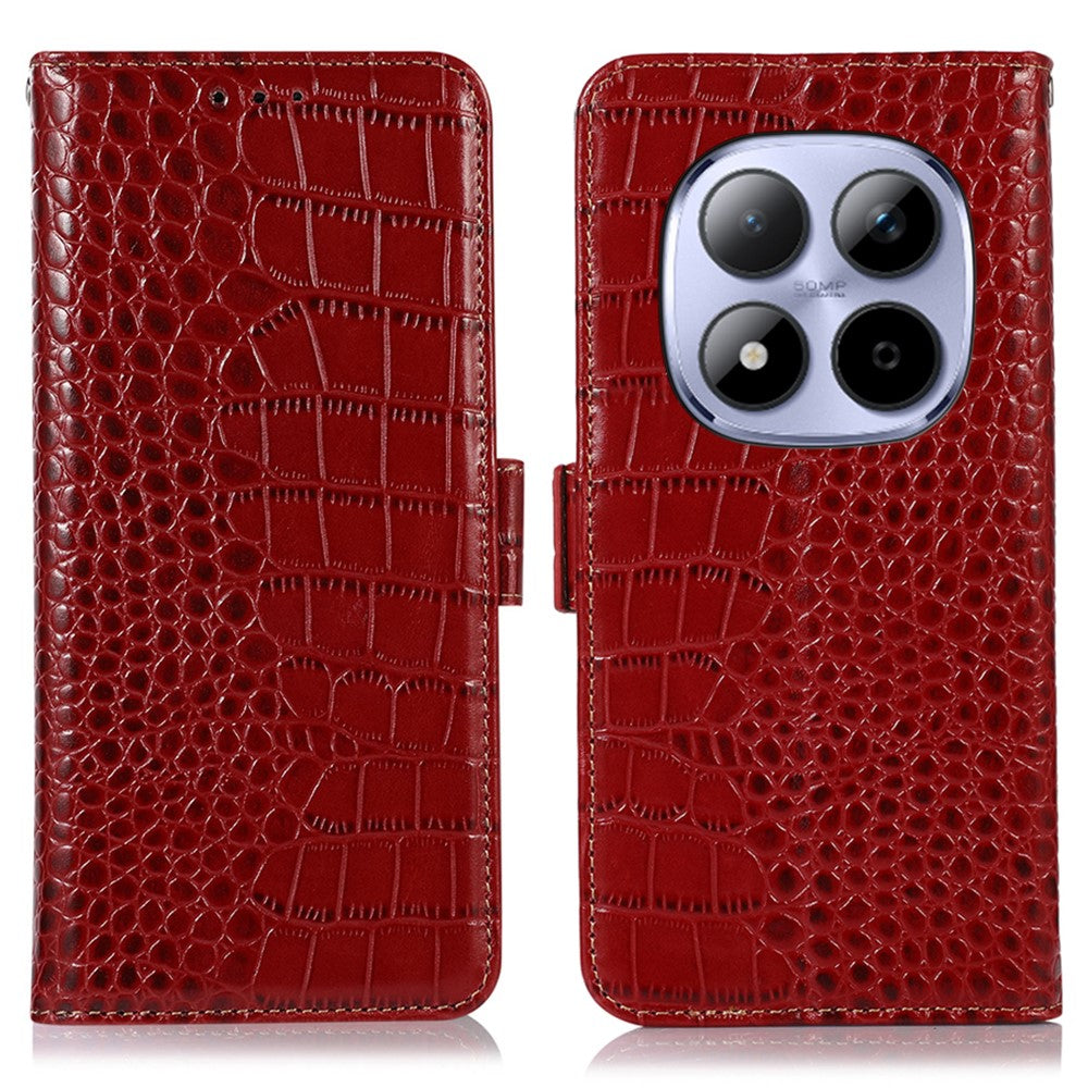 For Xiaomi Poco M8 Pro 5G / Redmi Note 15 Pro+ 5G (Global) Case RFID Blocking Wallet Crocodile Texture Genuine Cow Leather Phone Cover
