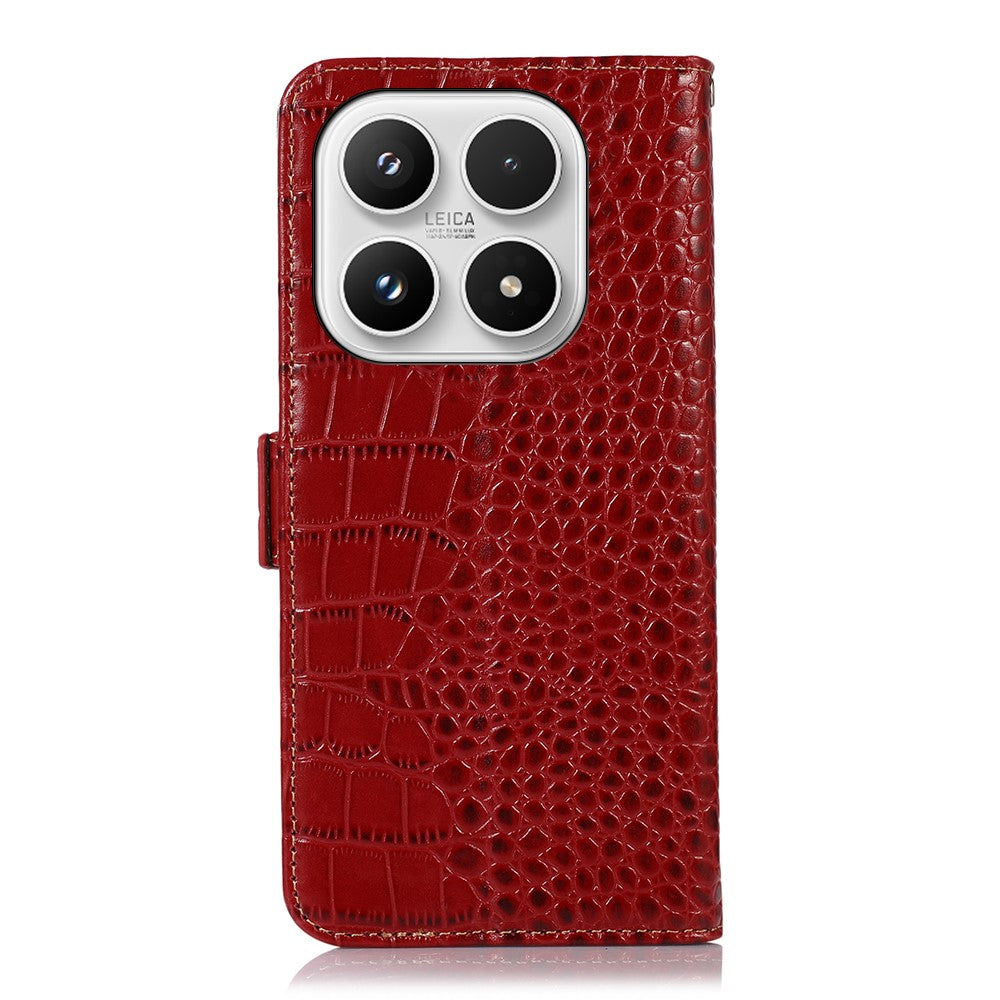 For Xiaomi 17 Case RFID Blocking Wallet Crocodile Texture Genuine Cow Leather Phone Cover